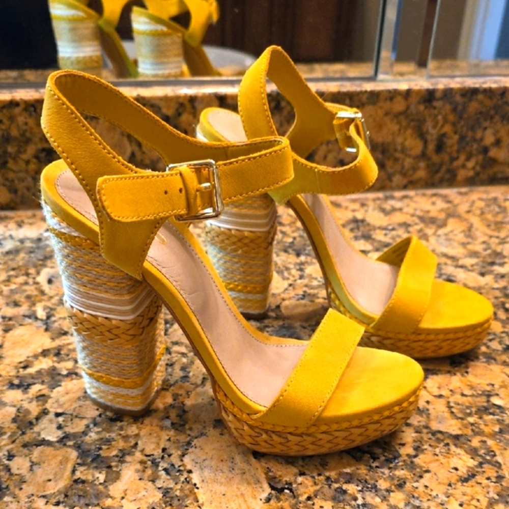 Aldo Yellow Platform Shoes with Slingback Strap